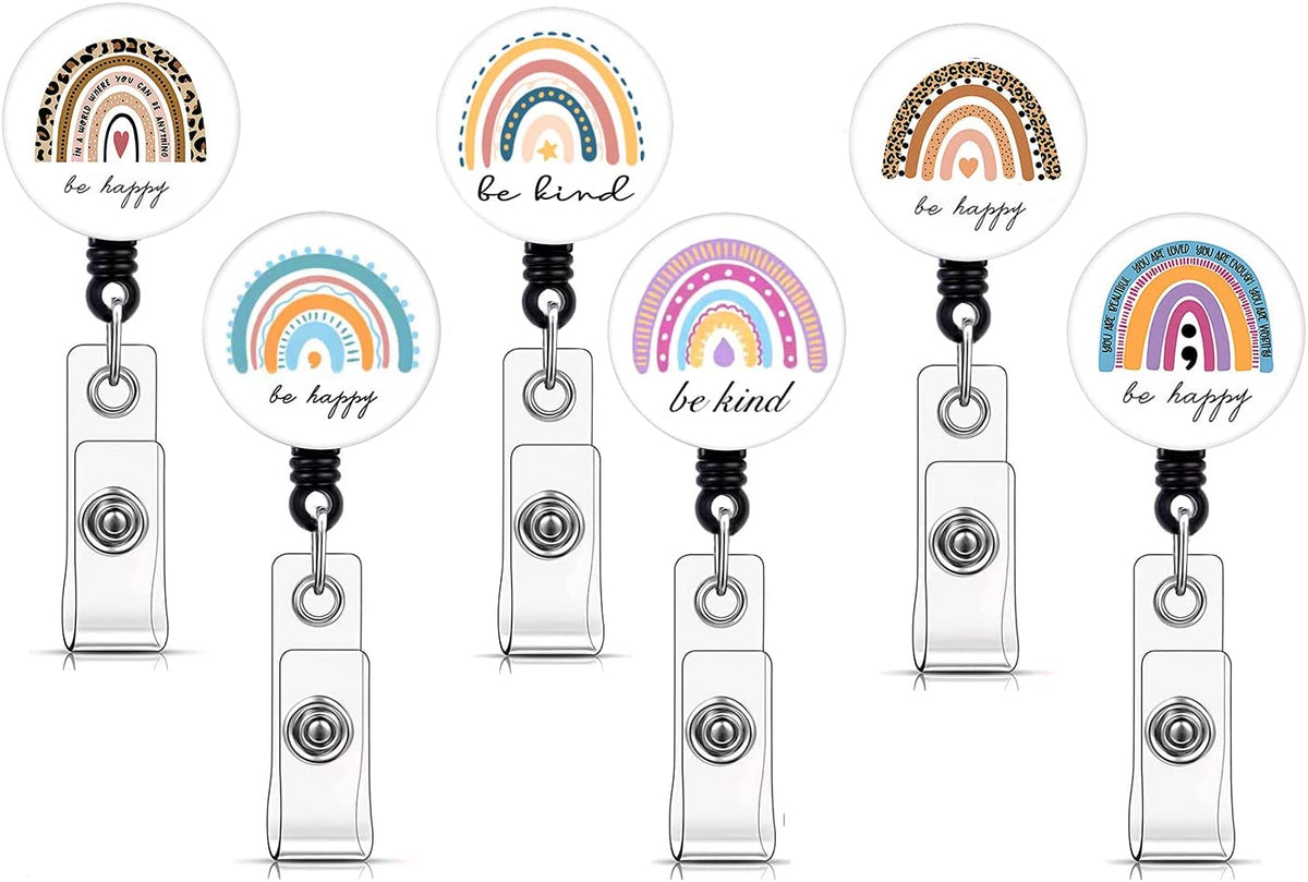 6 Pieces Rainbow Retractable Badge Reels