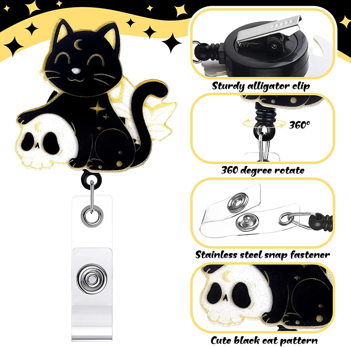 6 Pcs Black Cat Badge Reel
