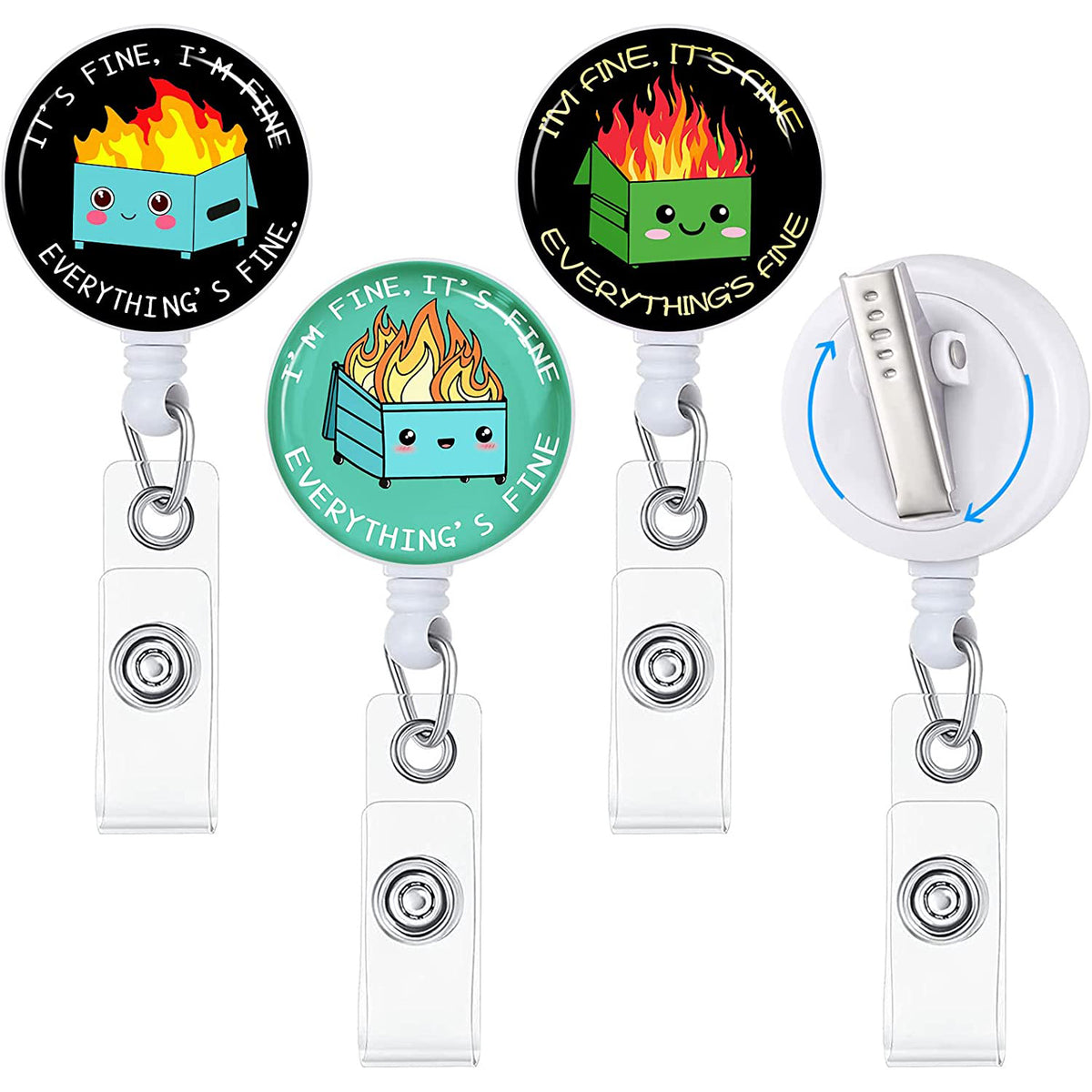 3 Pieces Funny Dumpster Fire Badge Reel