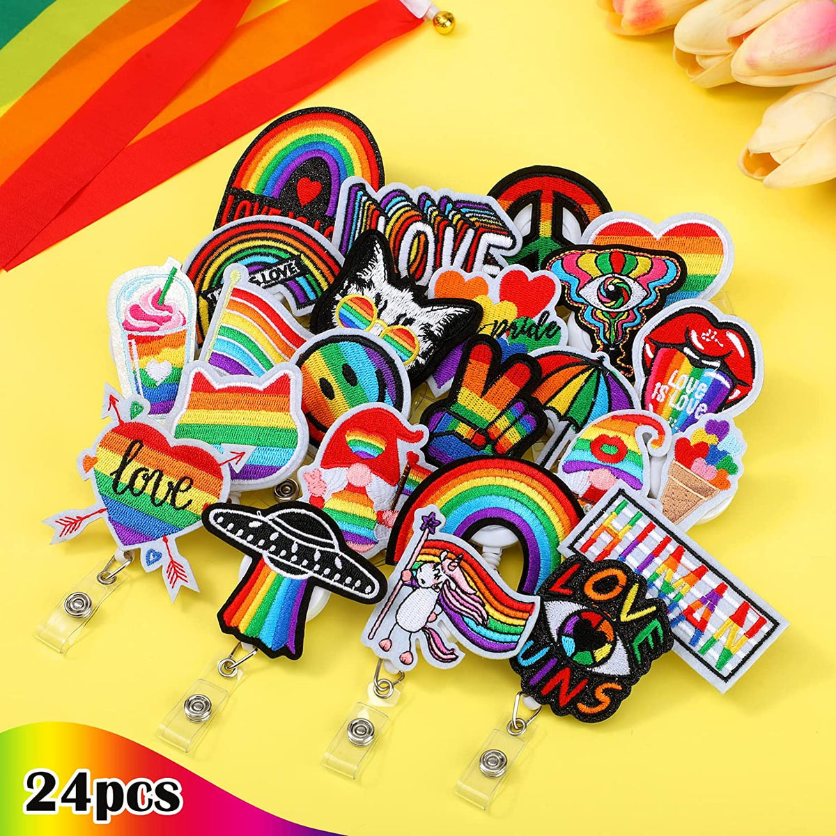 24 Pcs Rainbow Badge Reels Rainbow Retractable Badge Reel