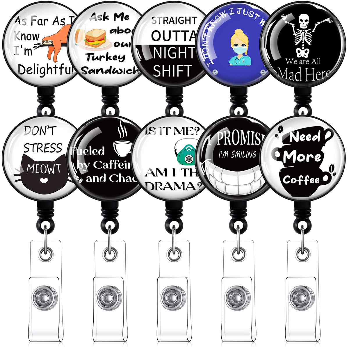 10 Pack Motivational Retractable Badge Holders