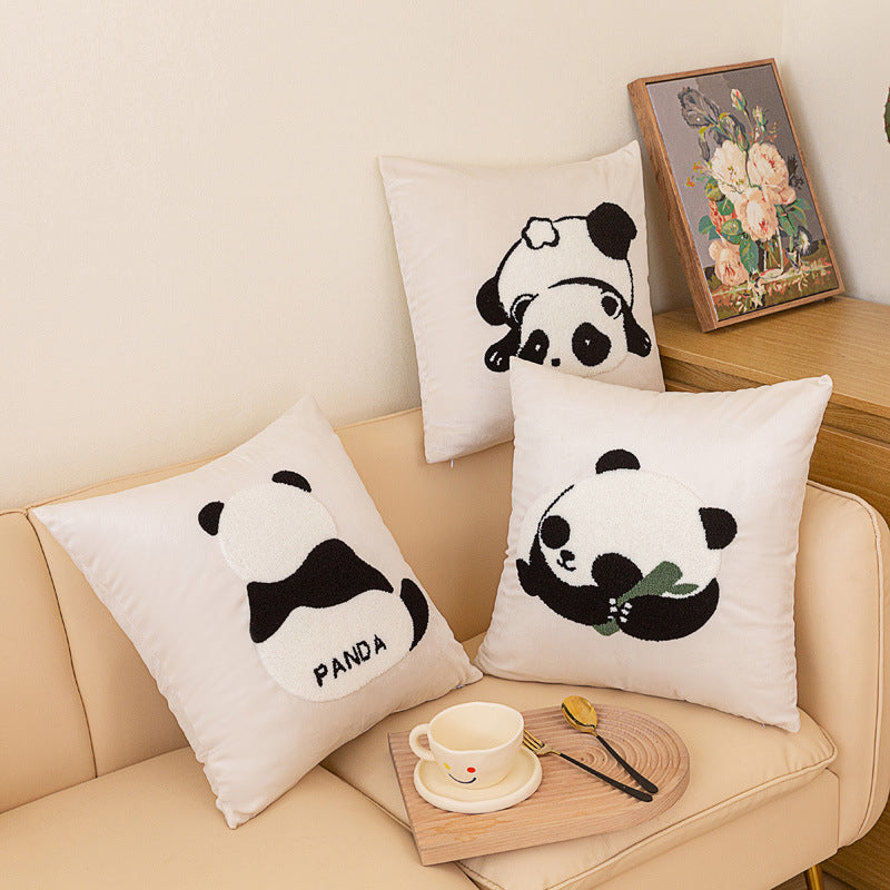 Embroidery panda pillow modern simple black and white fresh sofa cushion pillowcase office lumbar support