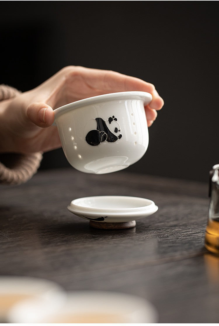Hand-painted Panda glass travel tea set portable outdoor ceramic Quik Cup a pot of three small sets.