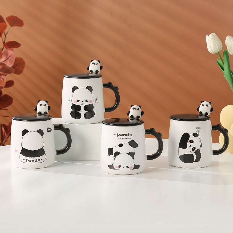 Panda mascot mug souvenir ceramic cup creative cartoon water cup office coffee cup with hand gift