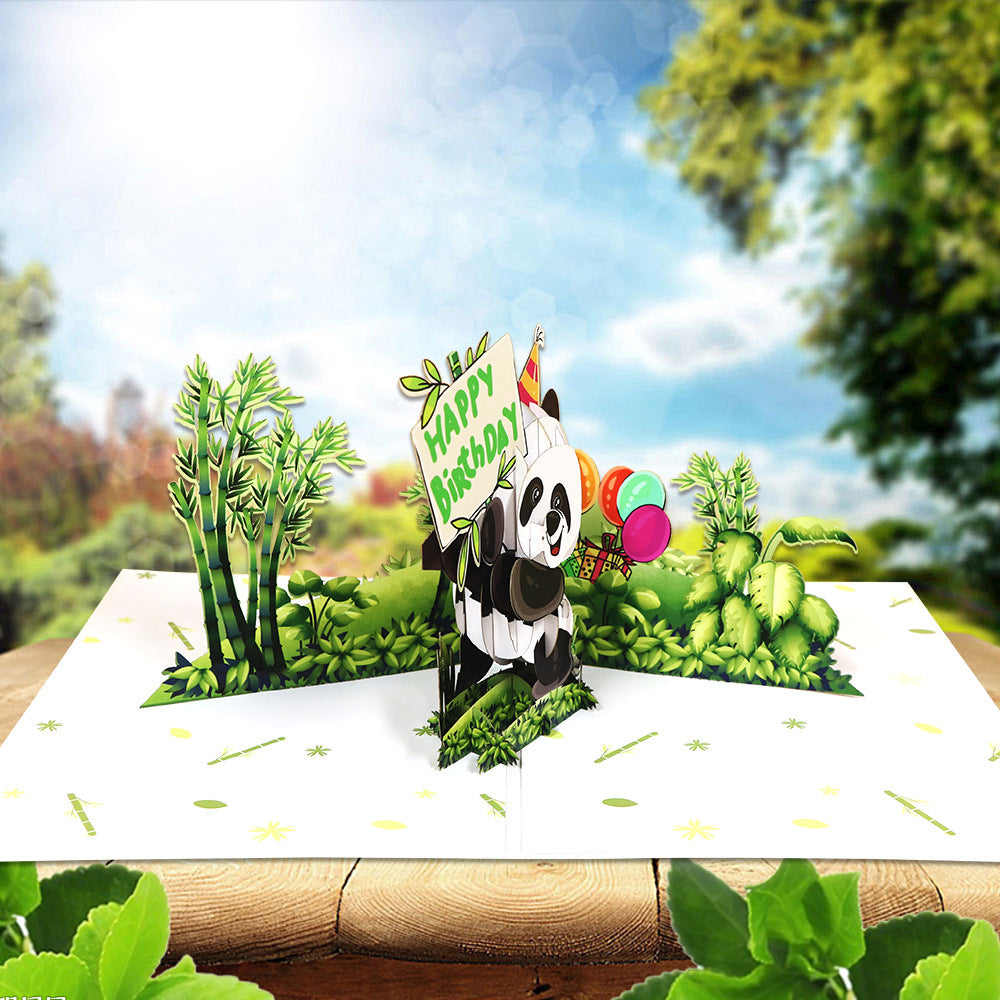 Creative Birthday 3D Gift Paper Sculpture Cute Animal Panda Pop-up Model Send Kids Birthday Three-dimensional Greeting Card