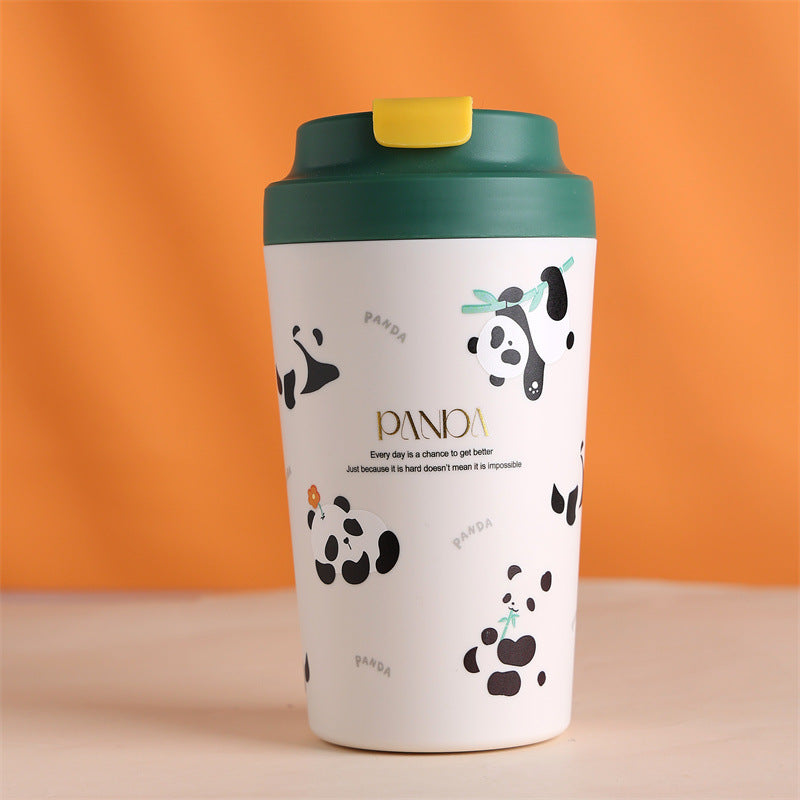 Panda coffee cup with real ceramic liner is high in value, simple and cute, cartoon mug, girl bone China water cup, man.