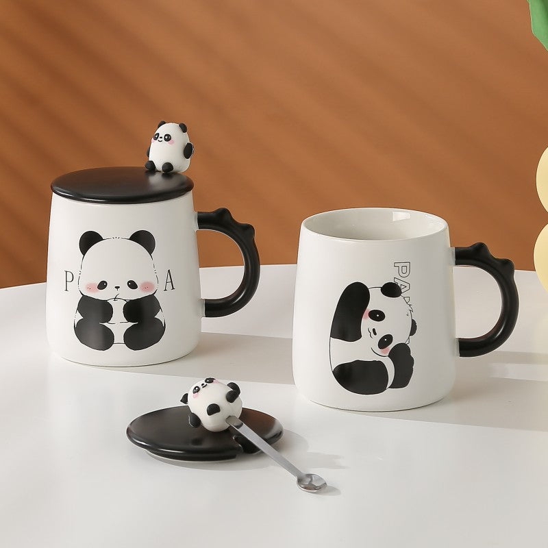 Panda mascot mug souvenir ceramic cup creative cartoon water cup office coffee cup with hand gift