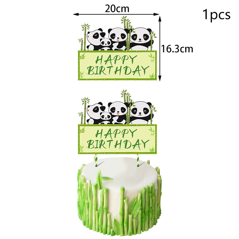Panda theme birthday party layout props scene cute atmosphere ball ornaments cake decoration flag planting