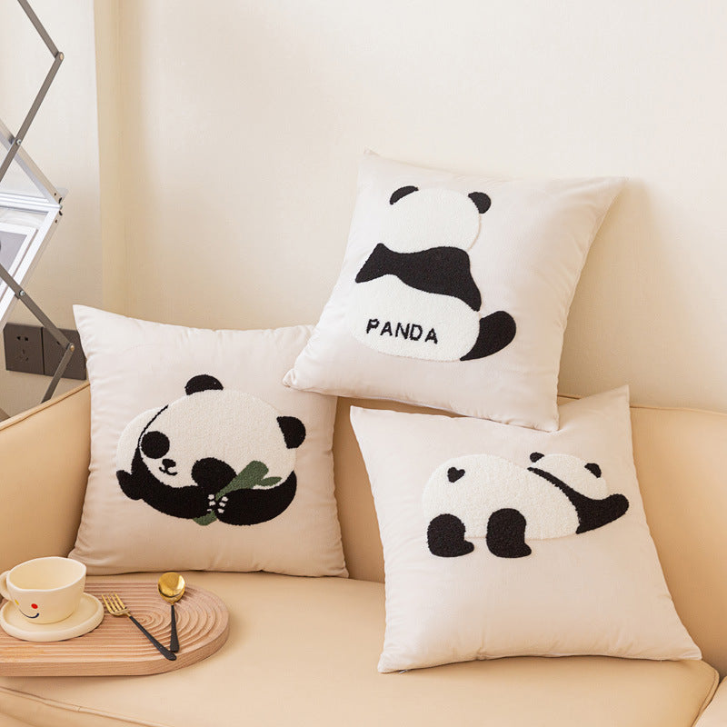 Embroidery panda pillow modern simple black and white fresh sofa cushion pillowcase office lumbar support