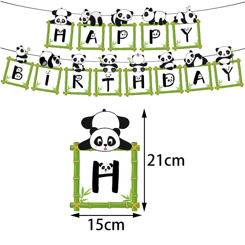Panda theme birthday party layout props scene cute atmosphere ball ornaments cake decoration flag planting