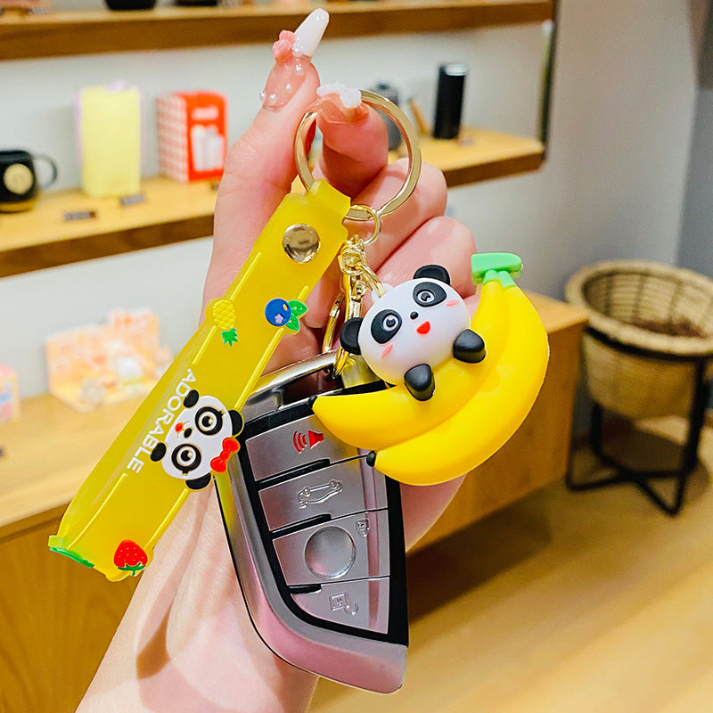 Cartoon Panda Holding Fruit Keychain