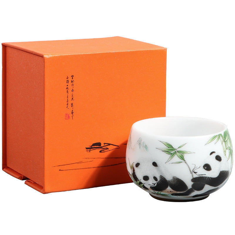 Iced Jade Porcelain Panda Master Cup Sheep Fat Jade Tea Cup Simple Tea Tasting Cup Tea Set Special Tea Cup Single Person Cup Gift