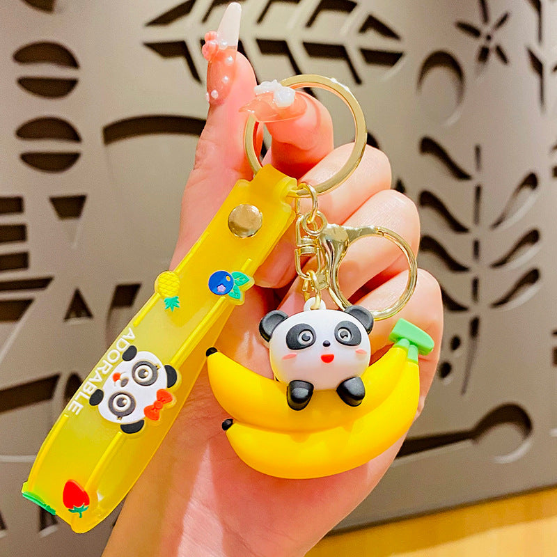 Cartoon Panda Holding Fruit Keychain