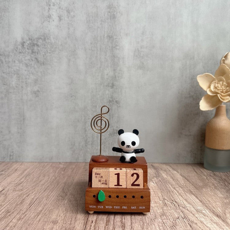 New Panda Calendar Wooden Music Box Student Office Creative Desktop Decoration Wooden Octave Box Music Bell