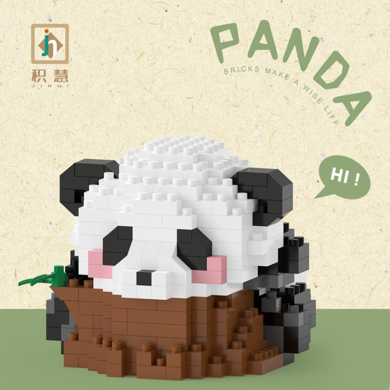 Cartoon model Panda 1066-77 art high ornaments assembled China building block toys children.