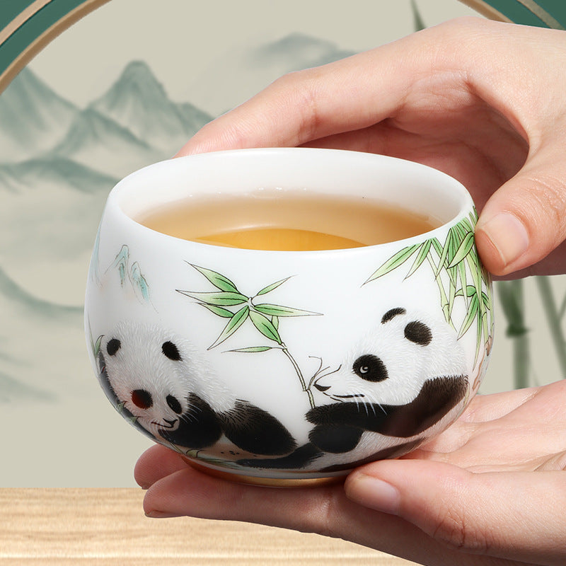 Iced Jade Porcelain Panda Master Cup Sheep Fat Jade Tea Cup Simple Tea Tasting Cup Tea Set Special Tea Cup Single Person Cup Gift