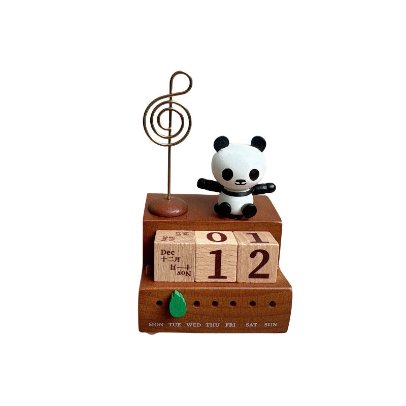 New Panda Calendar Wooden Music Box Student Office Creative Desktop Decoration Wooden Octave Box Music Bell