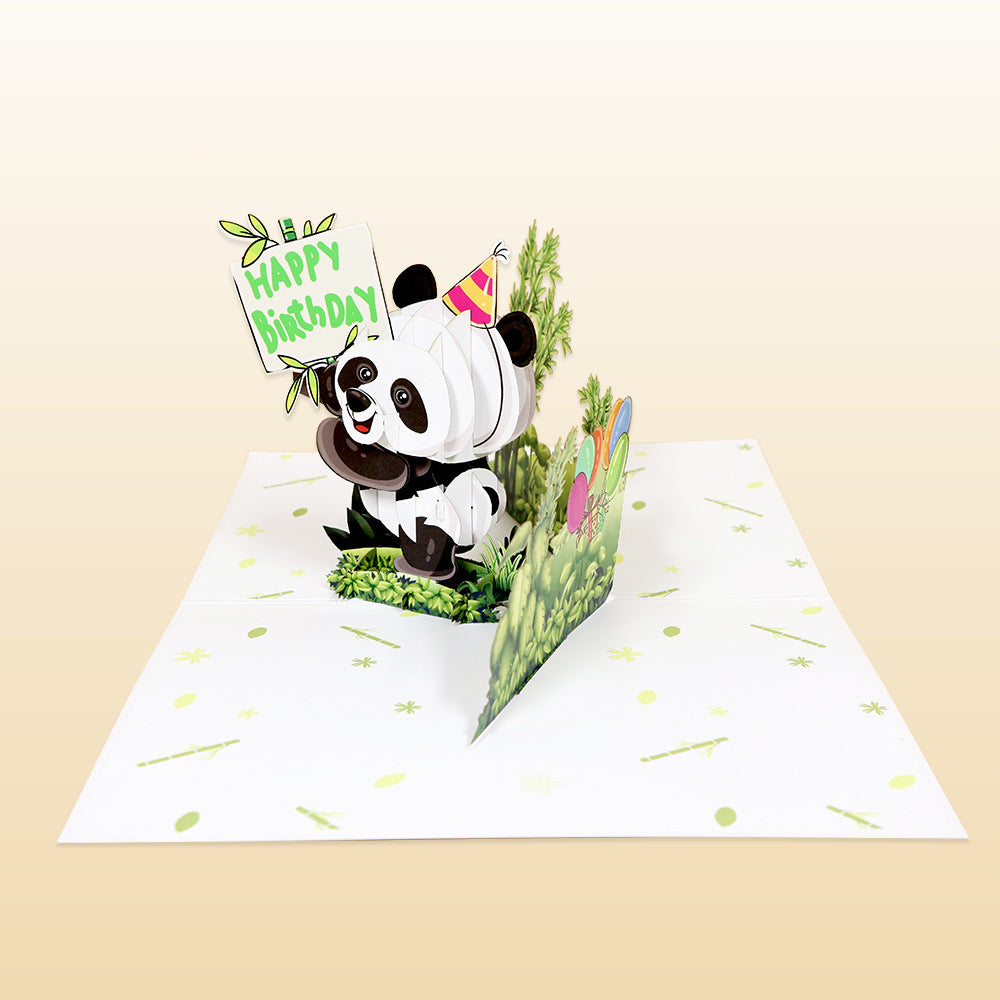 Creative Birthday 3D Gift Paper Sculpture Cute Animal Panda Pop-up Model Send Kids Birthday Three-dimensional Greeting Card