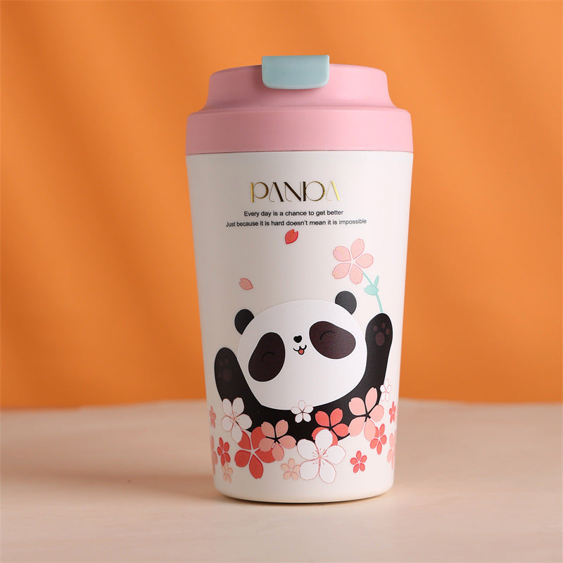 Panda coffee cup with real ceramic liner is high in value, simple and cute, cartoon mug, girl bone China water cup, man.