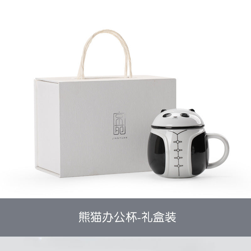 Creative country tide Feng Shui Cup cute panda mug tea separation cup high value mug with lid practical gift