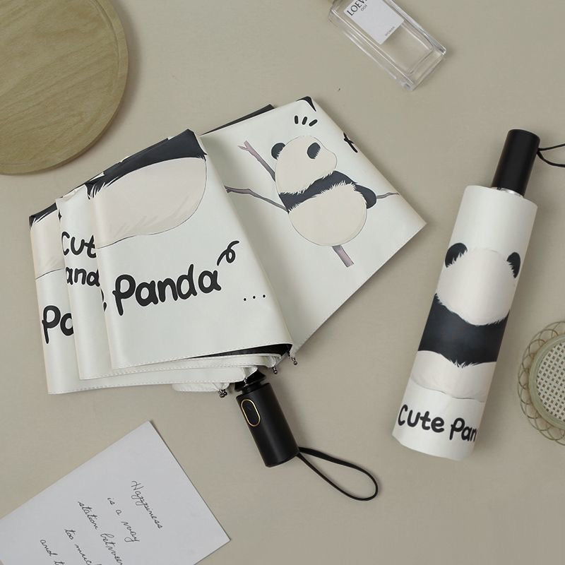 Cute Panda UV Protection Semi-Automatic Folding Umbrella