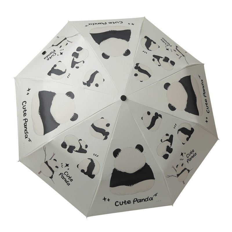 Cute Panda UV Protection Semi-Automatic Folding Umbrella